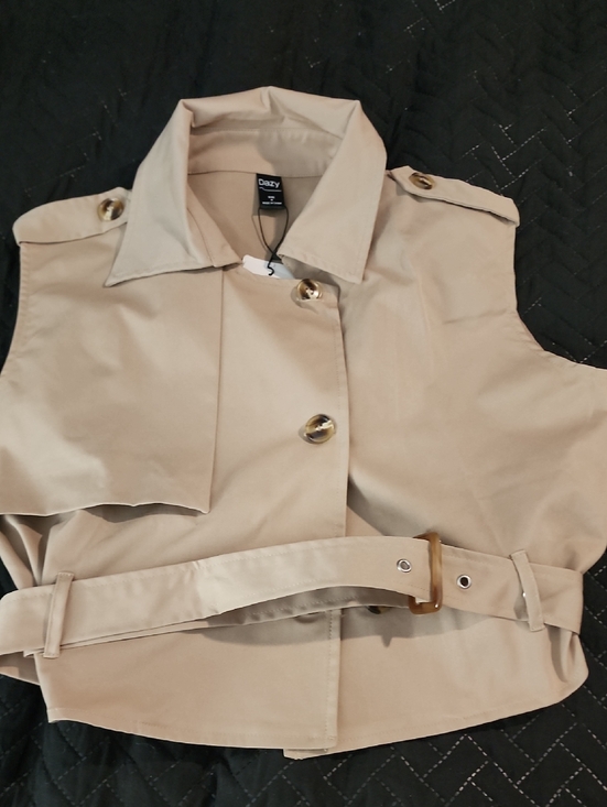 Dazy Jackets & Blazers - Dazy Beige Cropped Trench Vest with Belt